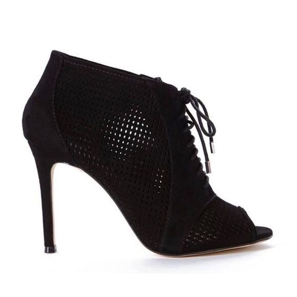 Karen Millen Womens Suede Mesh Tie Front Peep‎ Toe Stiletto Heels Black Size 40 - Picture 1 of 9